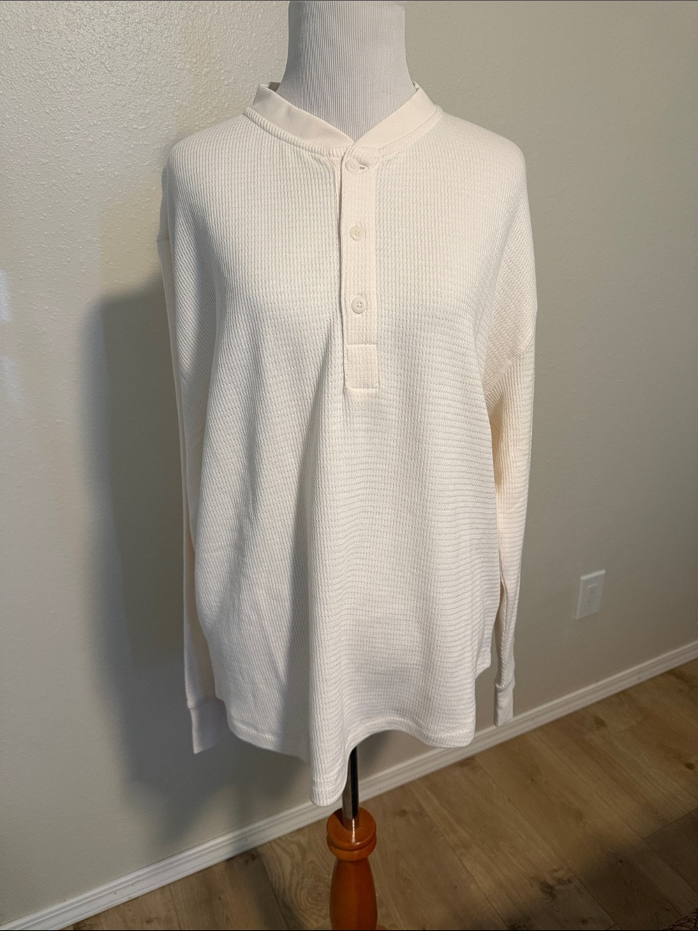 Everlane Ivory Long Sleeve Waffle Henley
